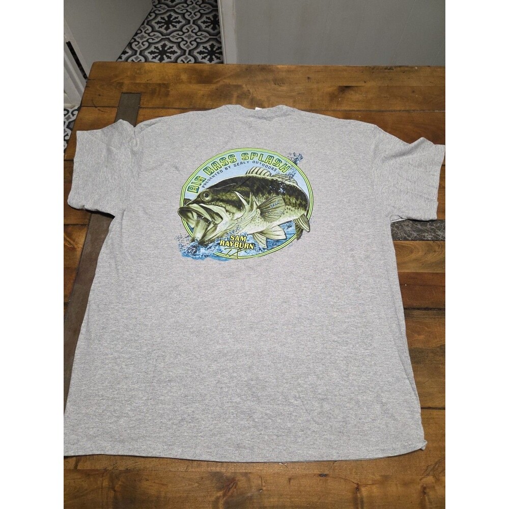 Big Bass Splash Sam Rayburn TX Fishing Shirt Sealy Outdoors Gray Mens XL